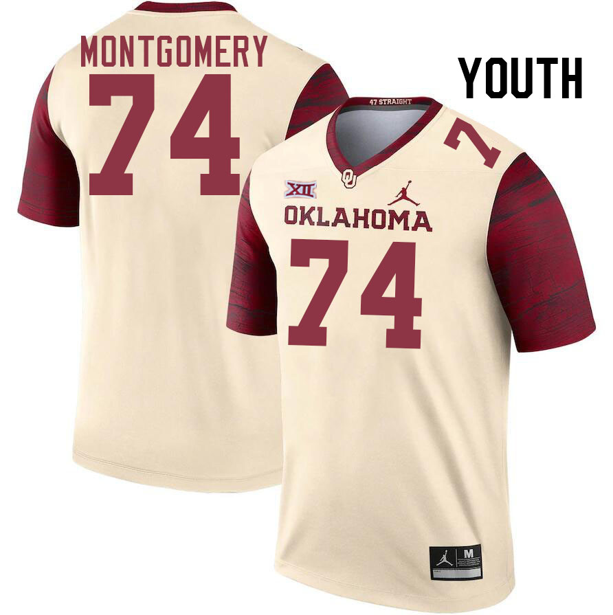 Youth #74 Cullen Montgomery Oklahoma Sooners College Football Jerseys Stitched-Cream - Click Image to Close